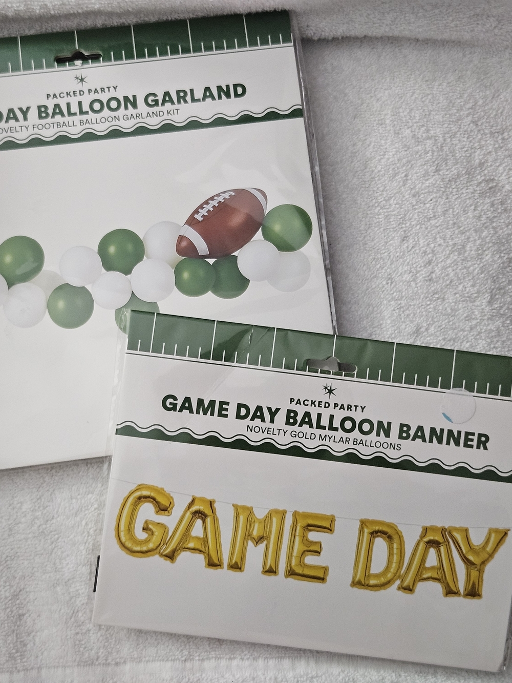 2 Pack Game Day Party Decorations Gold "GAME DAY" & Football Balloon Banners